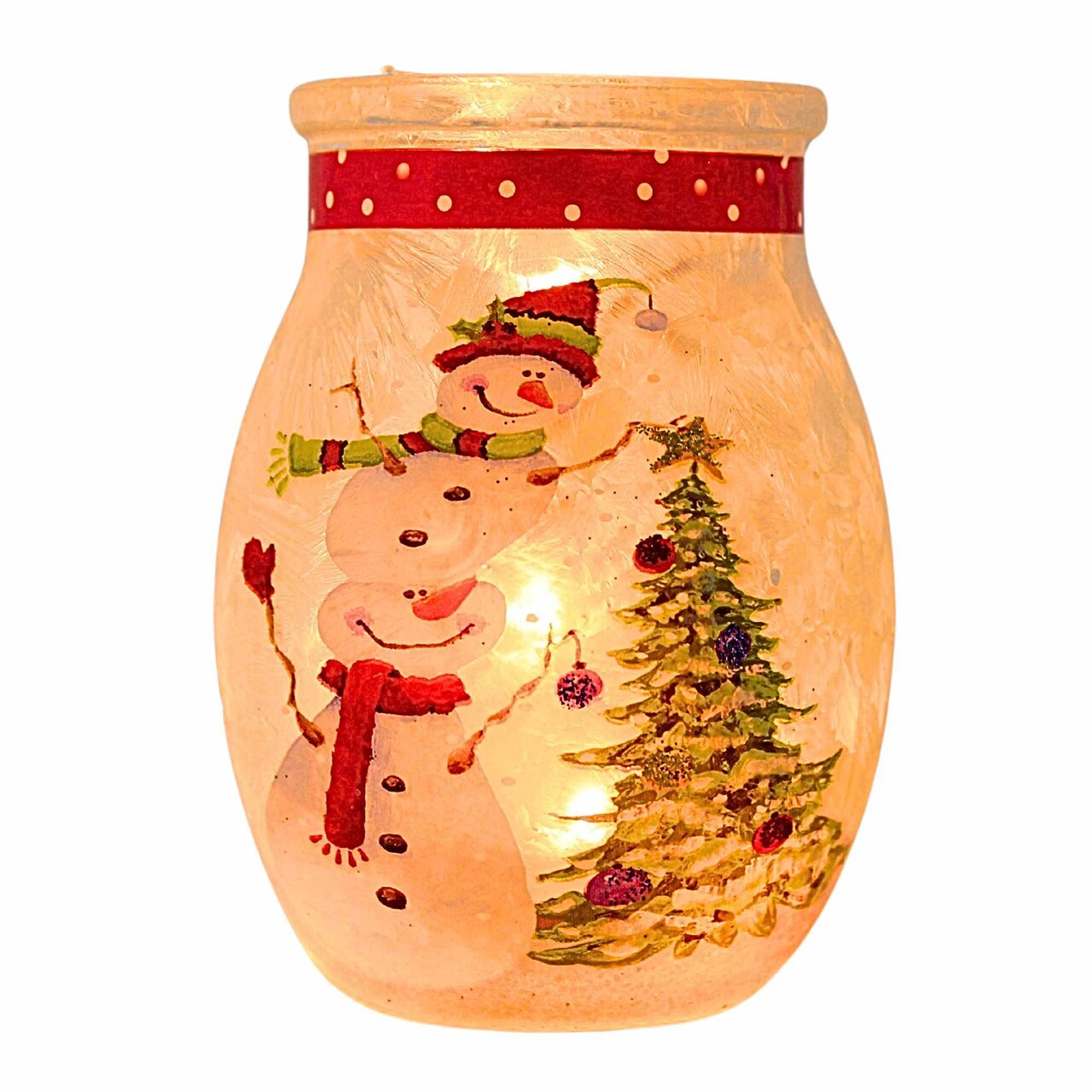 Stony Creek 4.0 Inch Festive Snowman Small Jar Christmas Lighted Glass Accent , Electric Christmas Winter